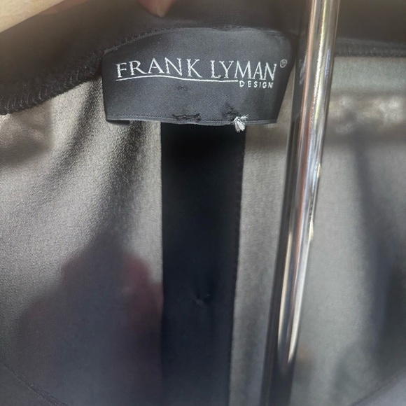 FRANK LYMAN Sheer Back Black & White Geometric Button Down Formal Blouse Sz S-M - Picture 6 of 11